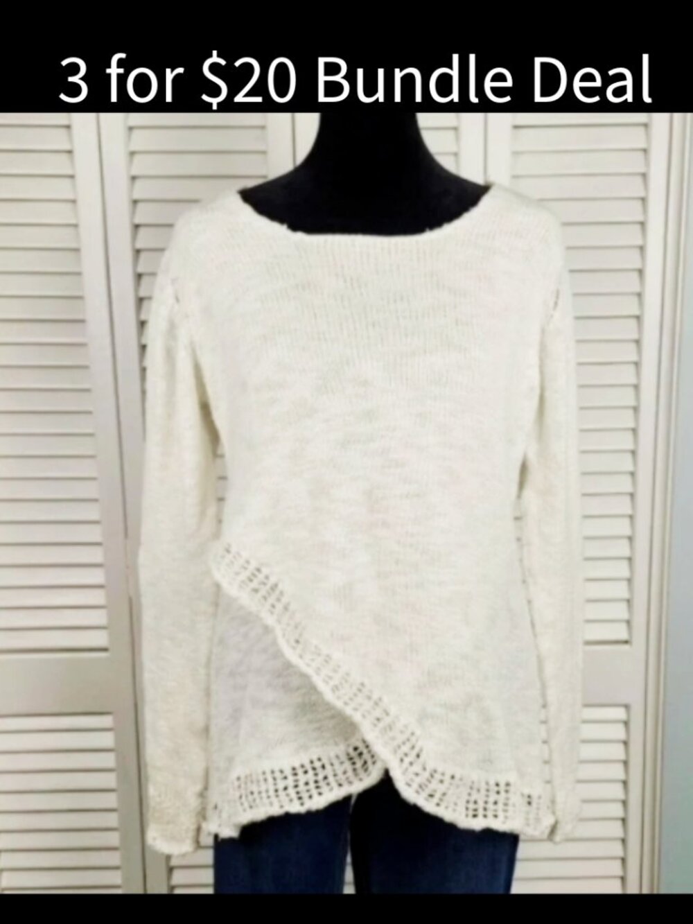Maison Coupe White Open Knit Sweater M 100% Cotton Crochet Trim